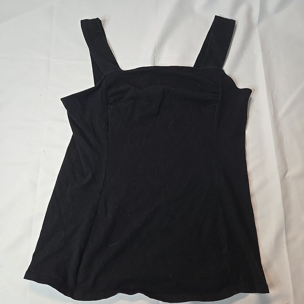 Black Tank Top Women L Low Back Boat Neck Minimalist Princess Seams Dark Gothic